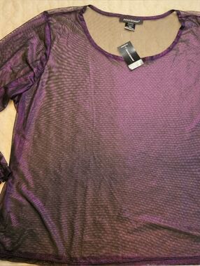 Ashley Stewart Sheer Purple Long-Sleeve Scoop Neck Top